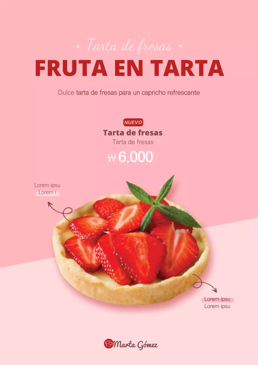 Cartel de tarta de fresas en rosa