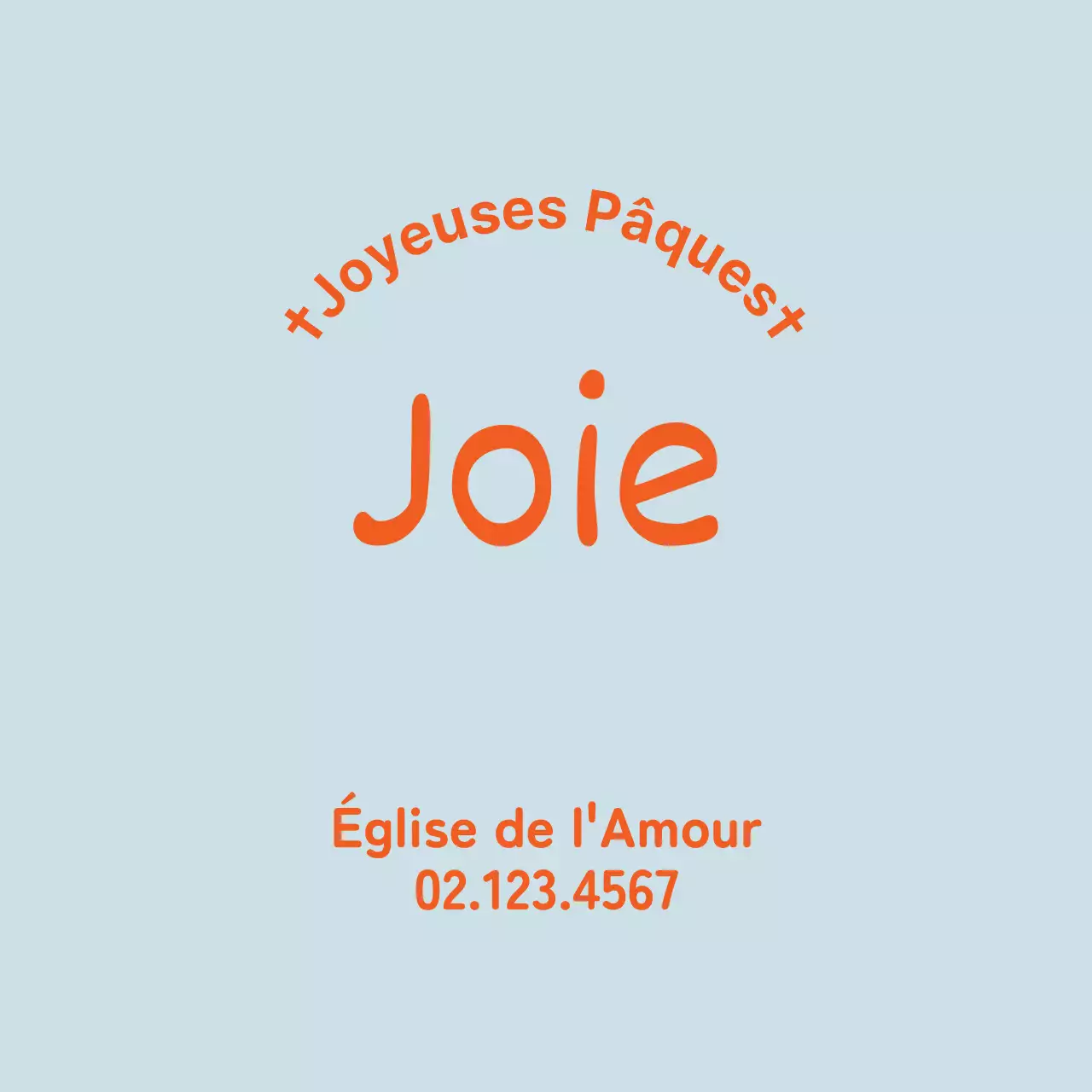 Etiquette de Pâques de l'église avec lettres bleues et orange