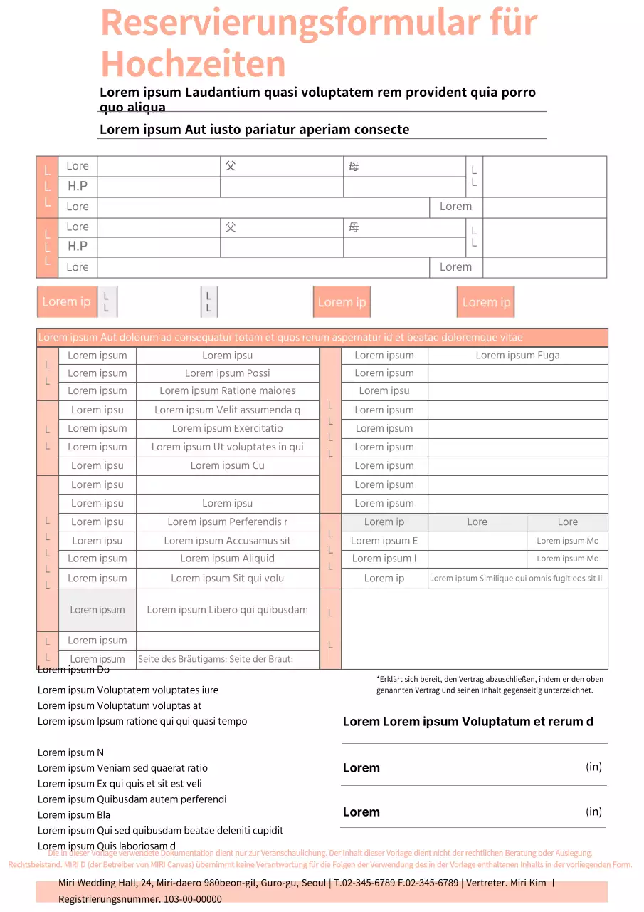 Buchungsvertrag für Pastell-Hochzeitsorte