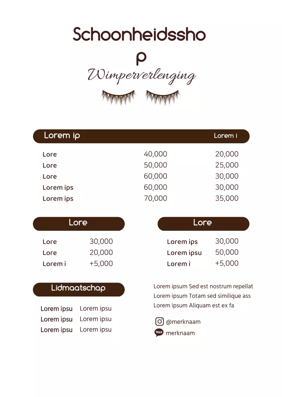 Eenvoudige, afgeronde stijl prijslijst schoonheidssalon in bruin en wit