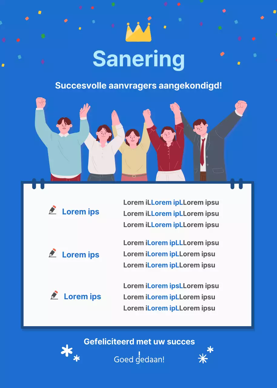 Blauwe illustratie Aankondiging succesvol aanvragers event popup