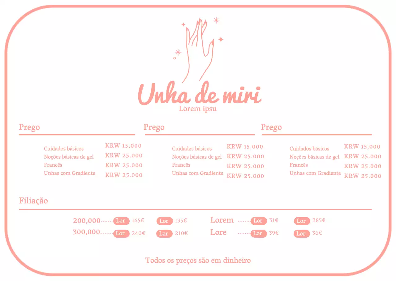 Placa de menu para salão de unhas simples cor-de-rosa Suporte acrílico para salão de unhas