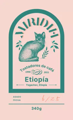 Guía de marcas y granos de café con un diseño tipográfico verde y rosa