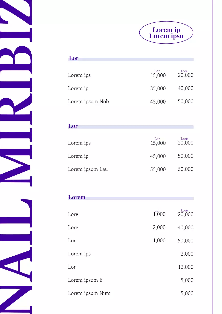 Cartellone del menu del salone per unghie semplice in viola