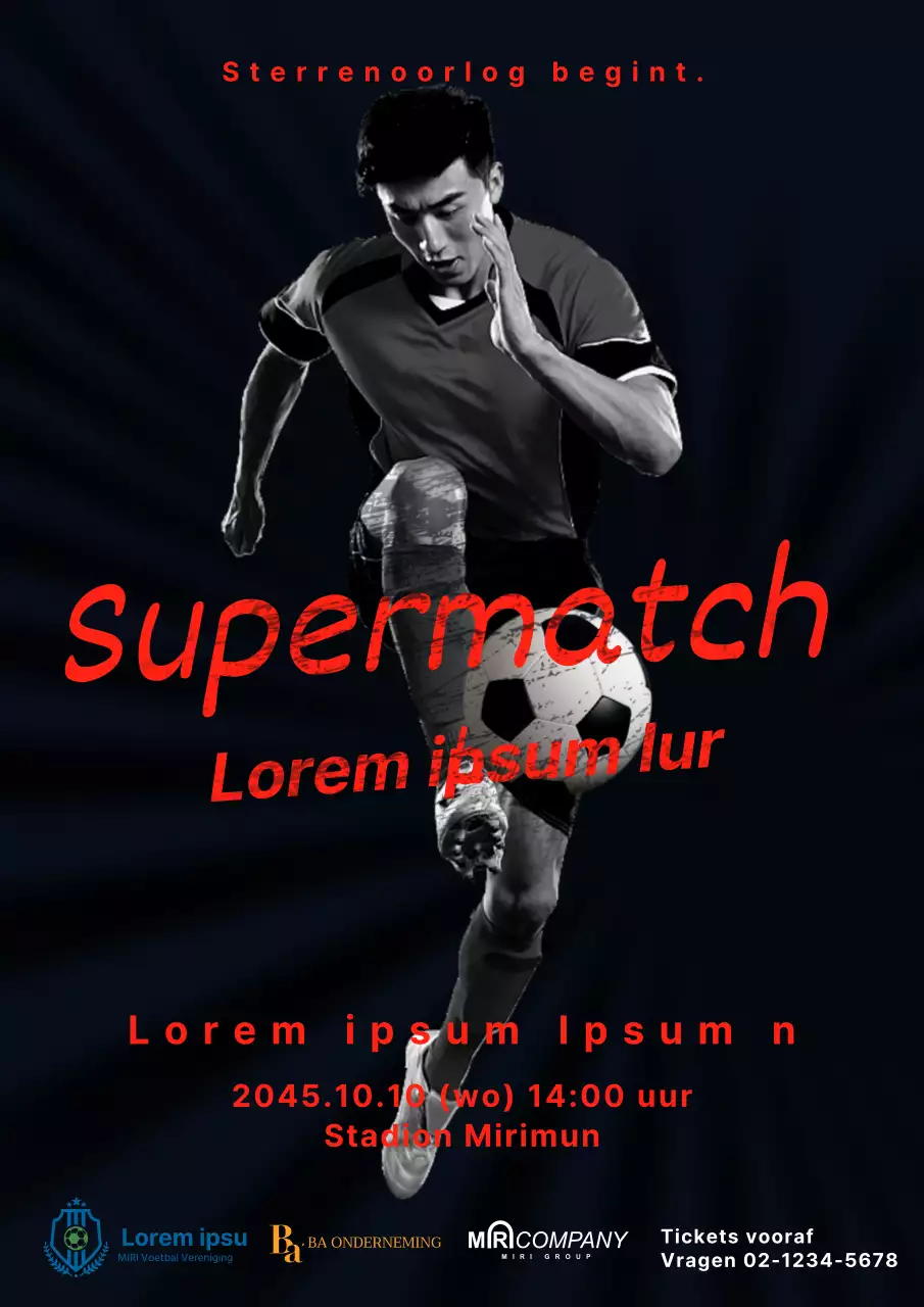 Zwart met rode voetbalposter