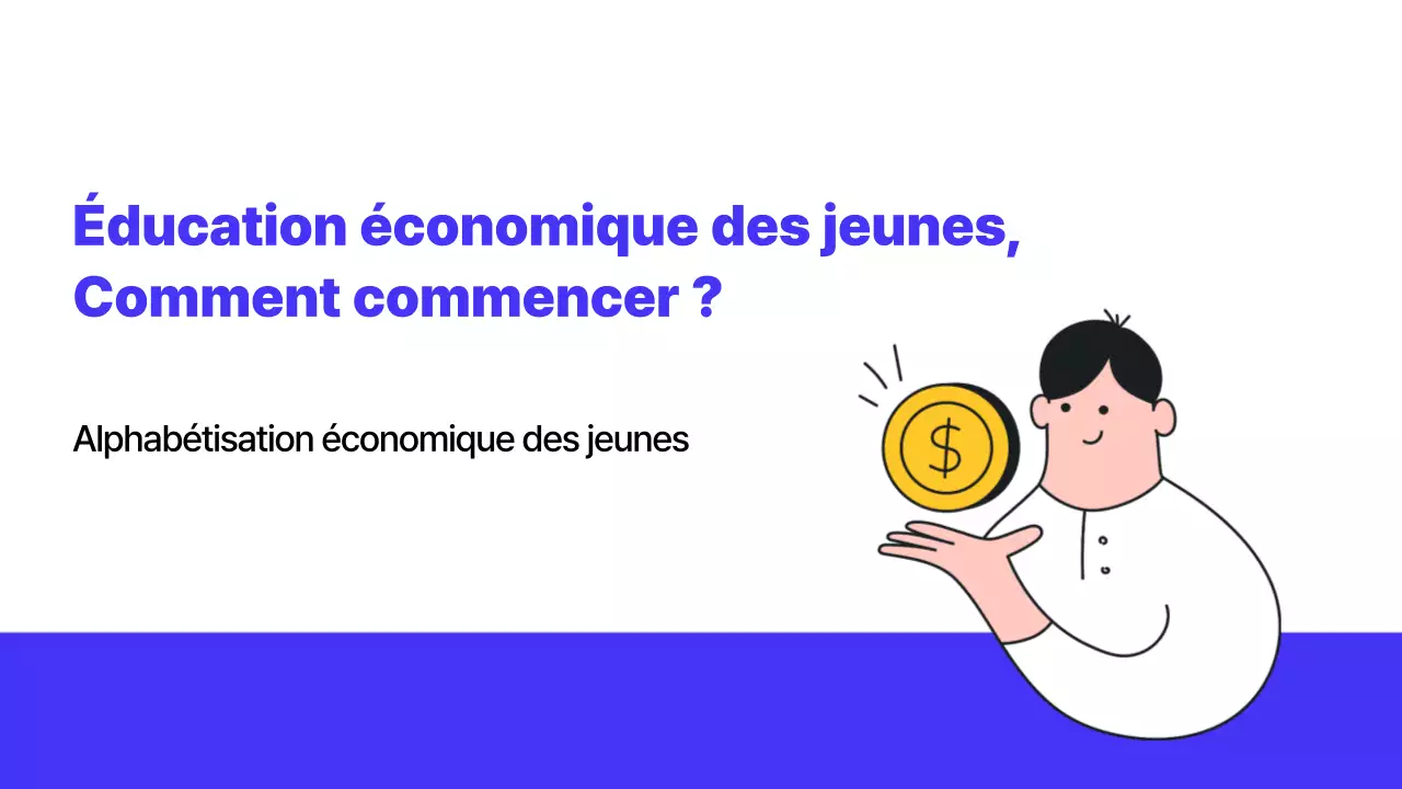 Thème illustré de l'éducation économique des jeunes en bleu et orange