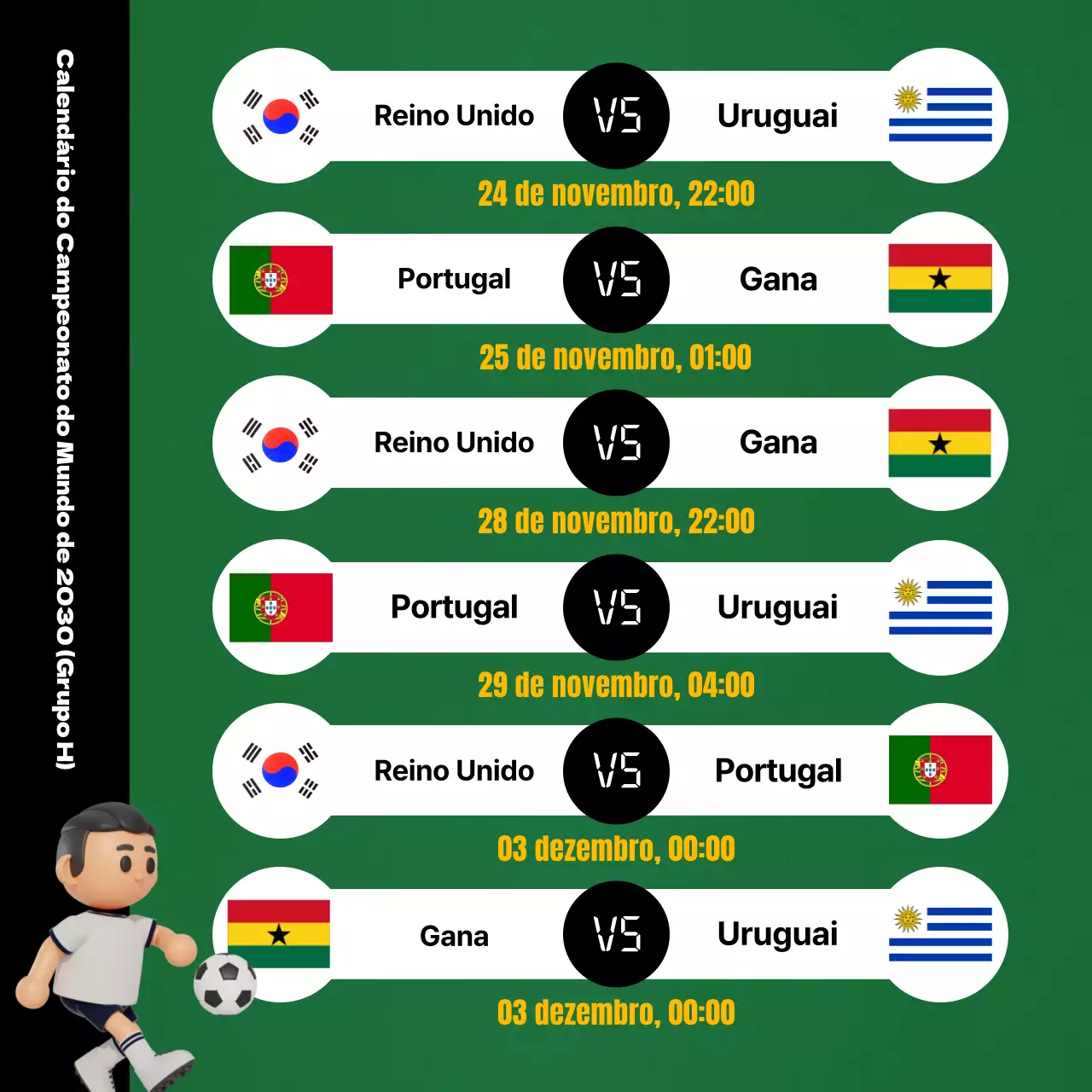 Calendário dos jogos do Campeonato do Mundo com o conceito de campo de futebol verde