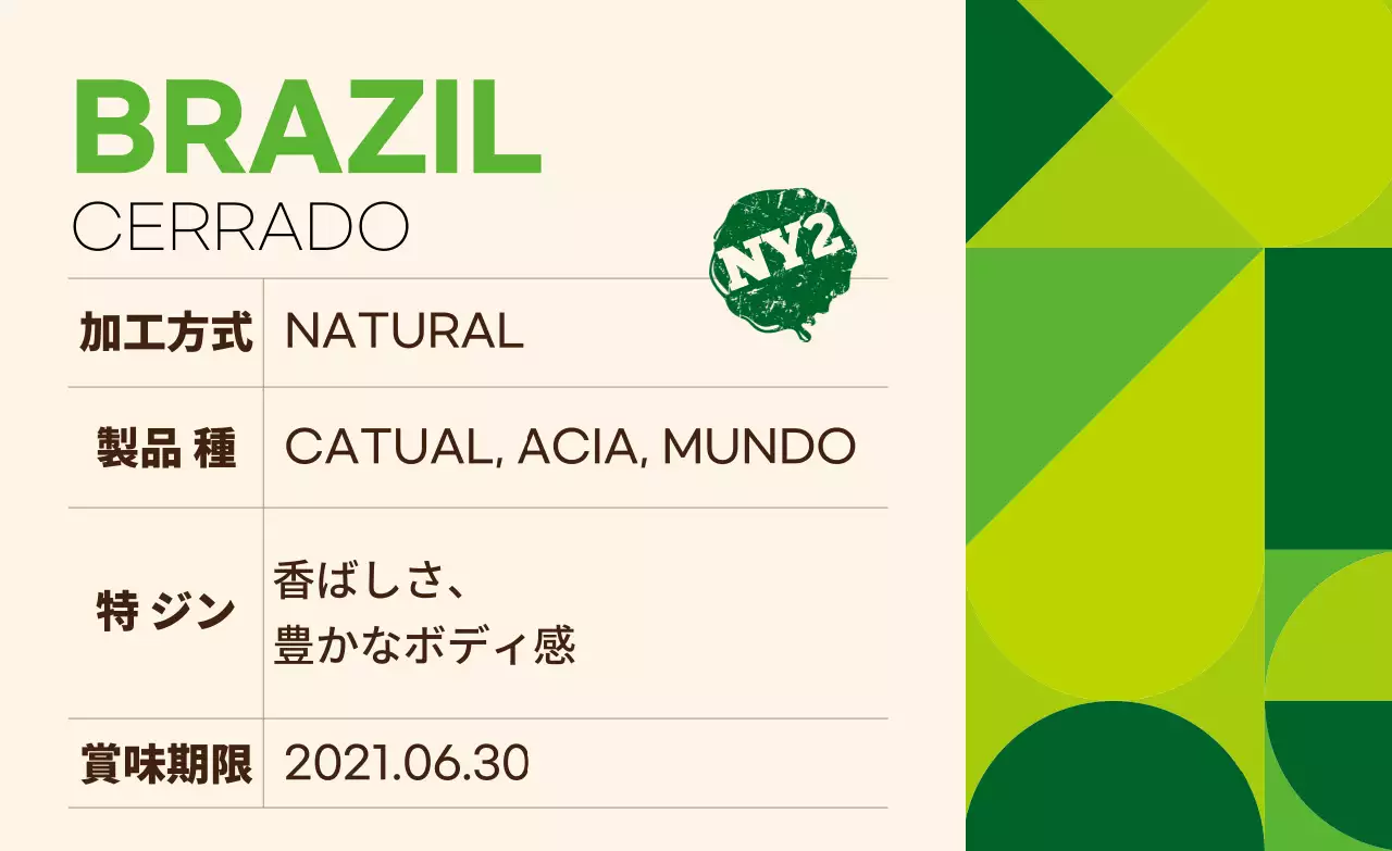 カラフルな模様の豆コーヒーラベル ブラジル