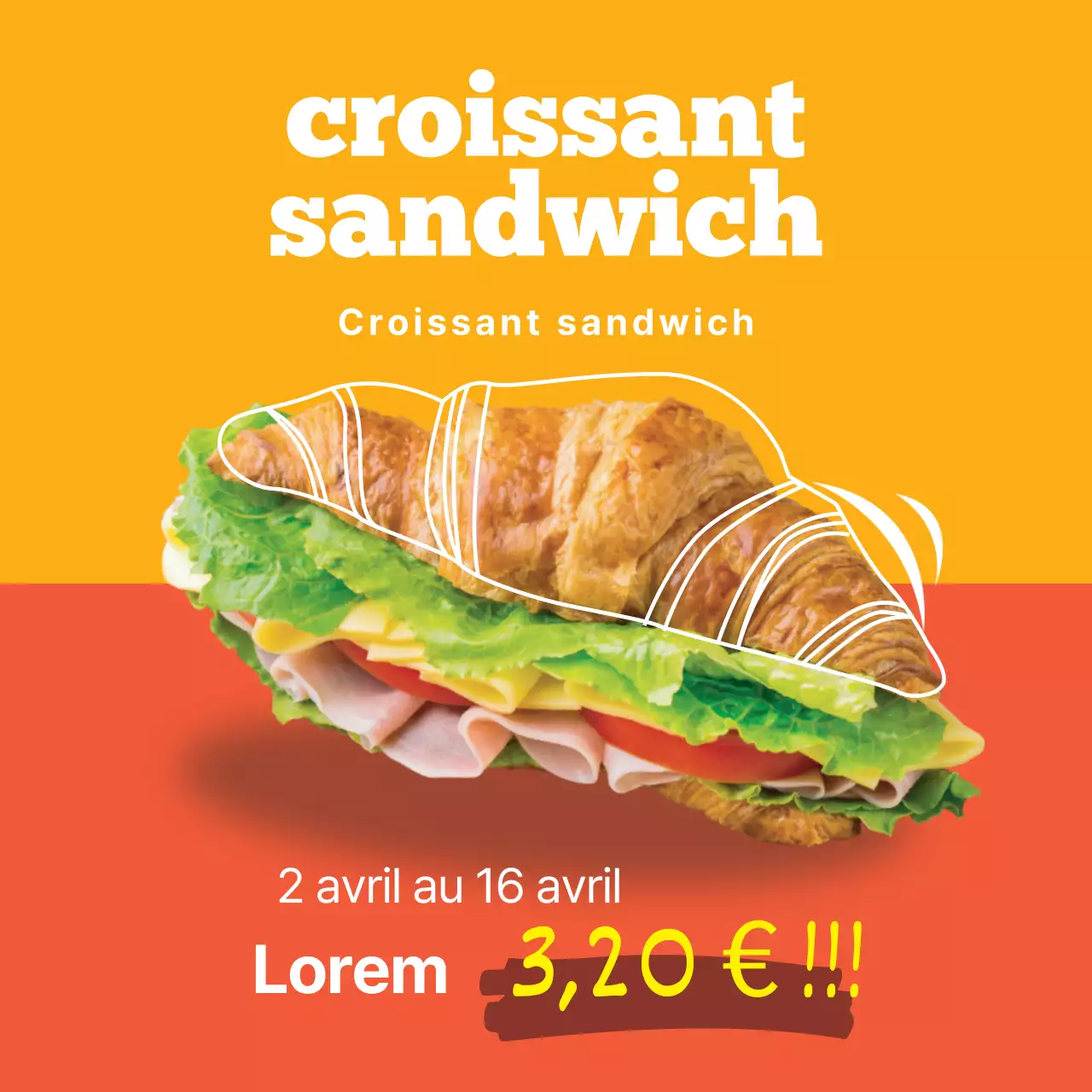 Photo jaune-orange mise en évidence Restaurant soigné sandwich événement à prix réduit
