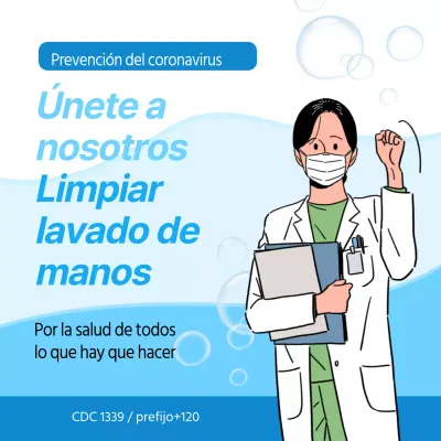 Instrucciones azules para lavarse las manos a fin de prevenir el COVID