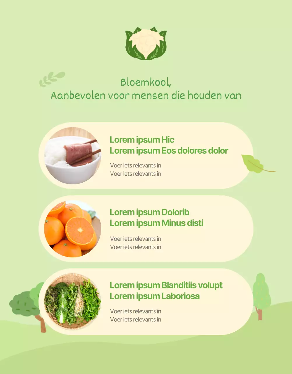 Promoot de groene en gele natuurlijke bloemkoolbeschrijving