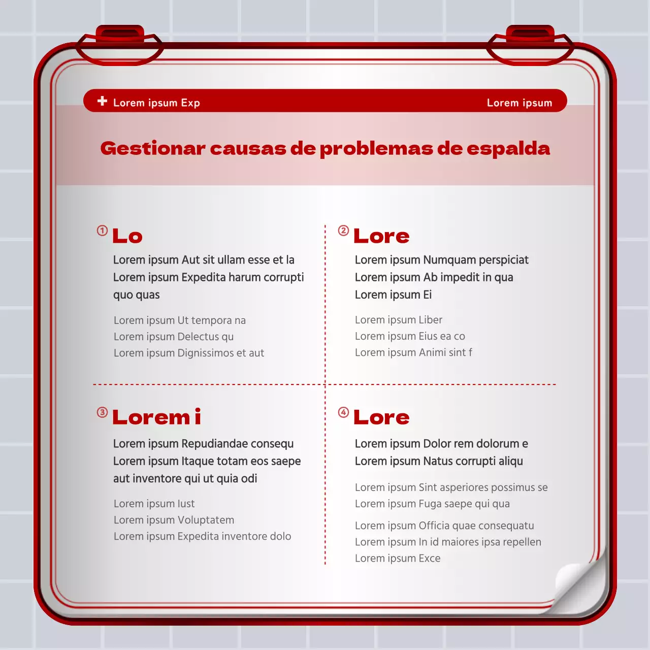 Concepto de botiquín de hierro rojo y blanco Información sobre el disco lumbar y promoción hospitalaria