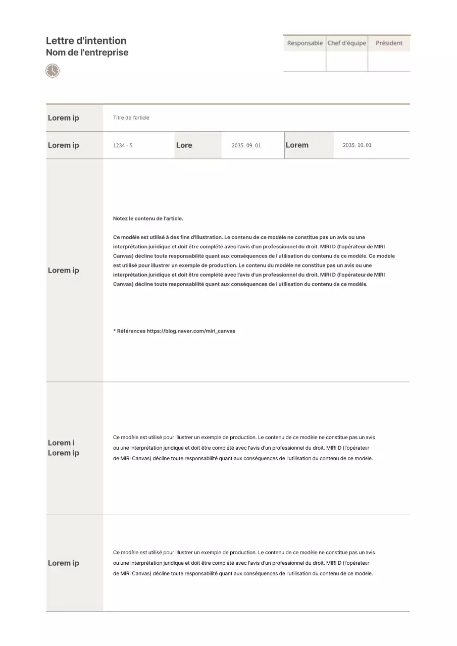 Lettre d'intention brune, simple et tabulaire