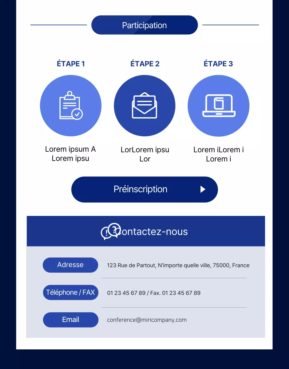 Page de détails de la conférence mondiale en bleu