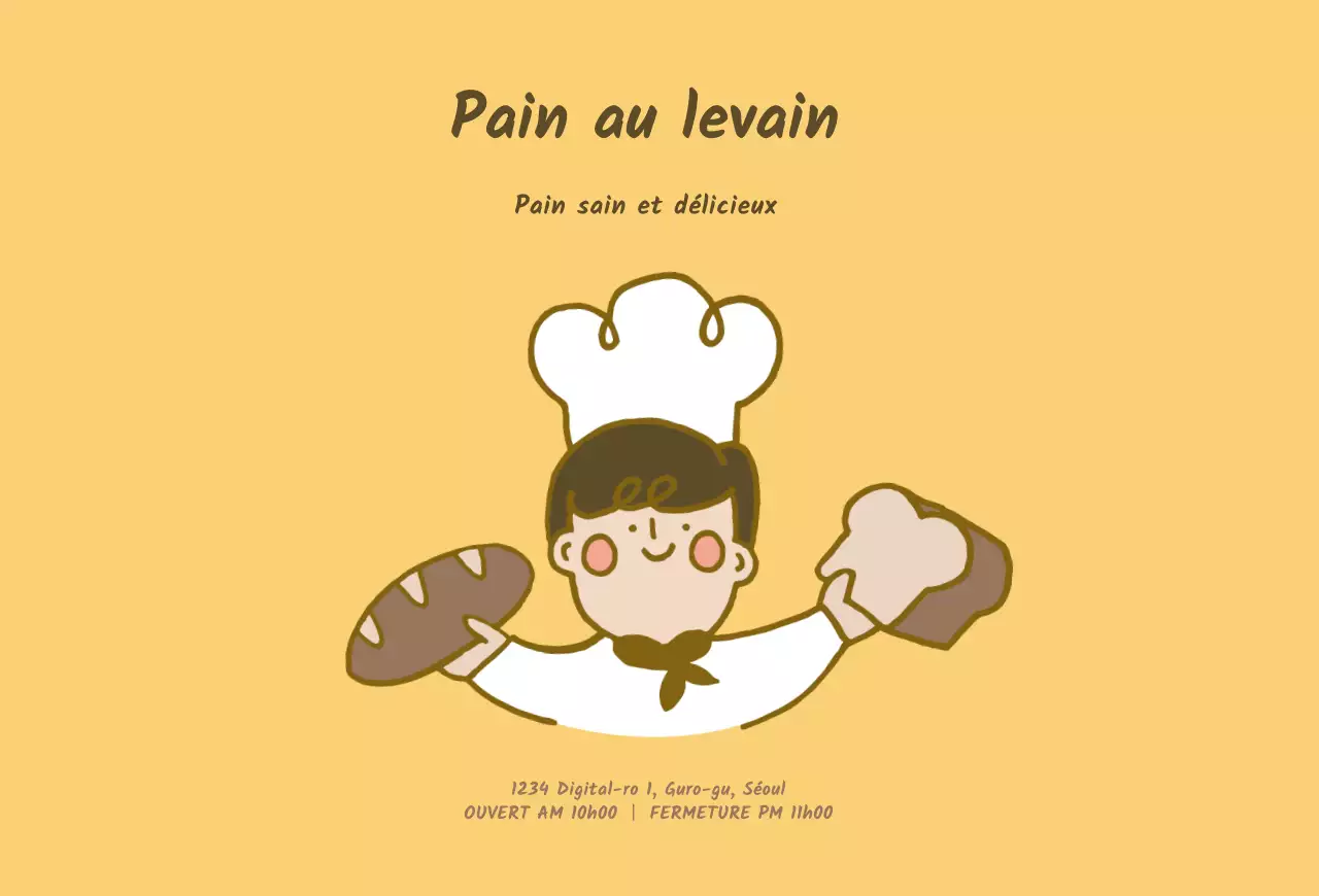 Carte postale de boulangerie avec personnage jaune et mignonCarte postale