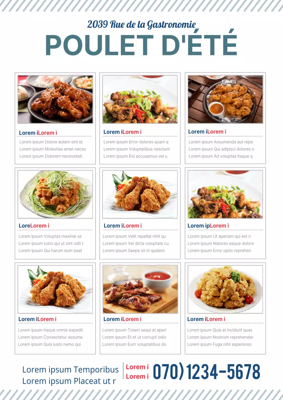 Carte de pizzas aux couleurs bleues