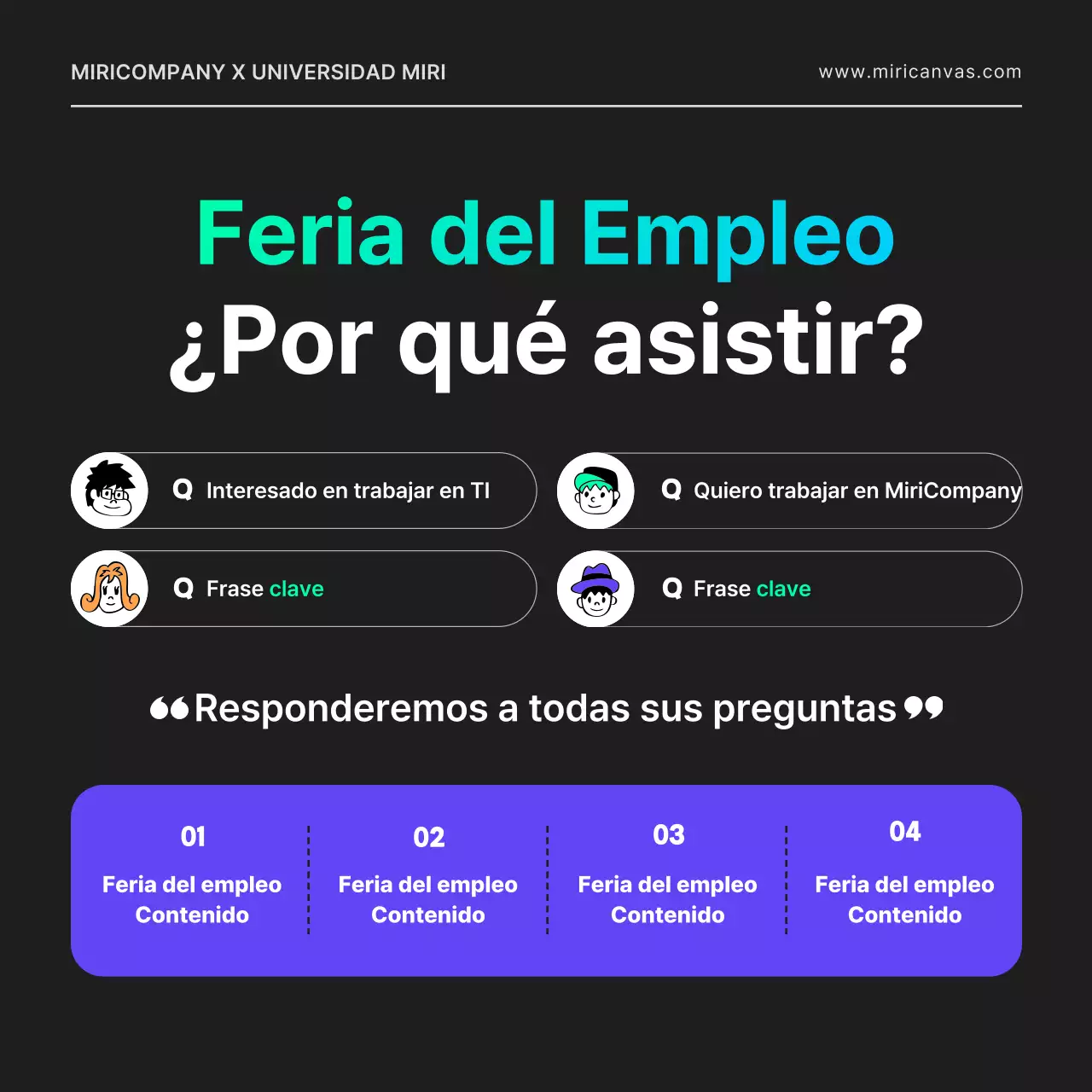 Una feria de empleo en línea para un desarrollador informático con un toque urbano, con formas geométricas en negro y colores neón.