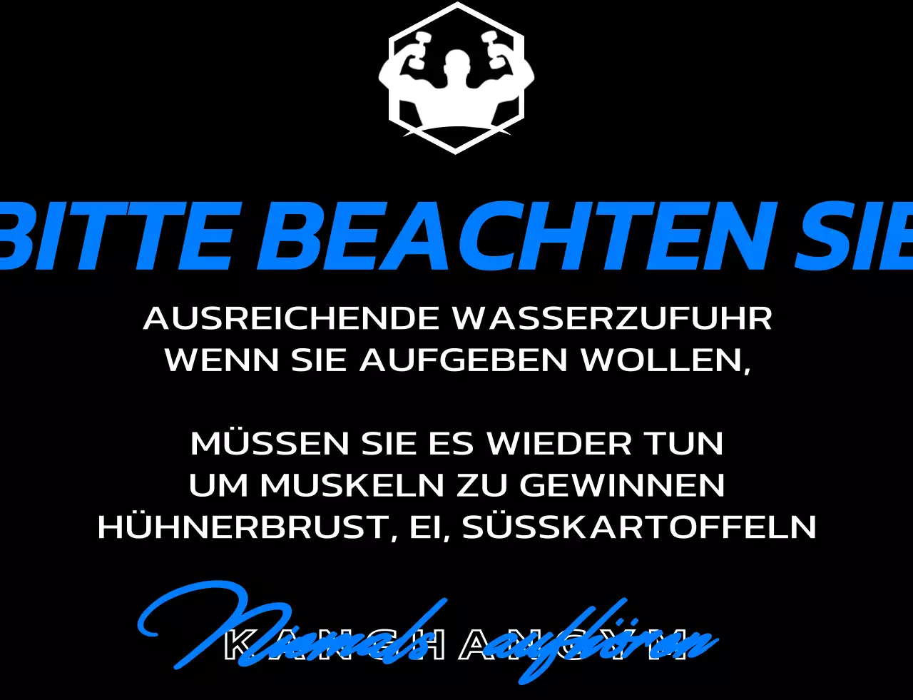 Ein Design nur für Mitglieder eines Fitnessstudios mit einem schwarz-blauen Fitnessstudio-Logo und Text zum Thema Training