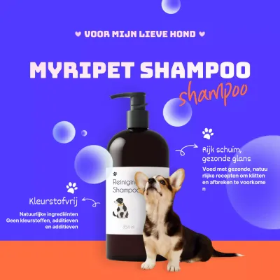 Paarse shampoo voor huisdieren promoten