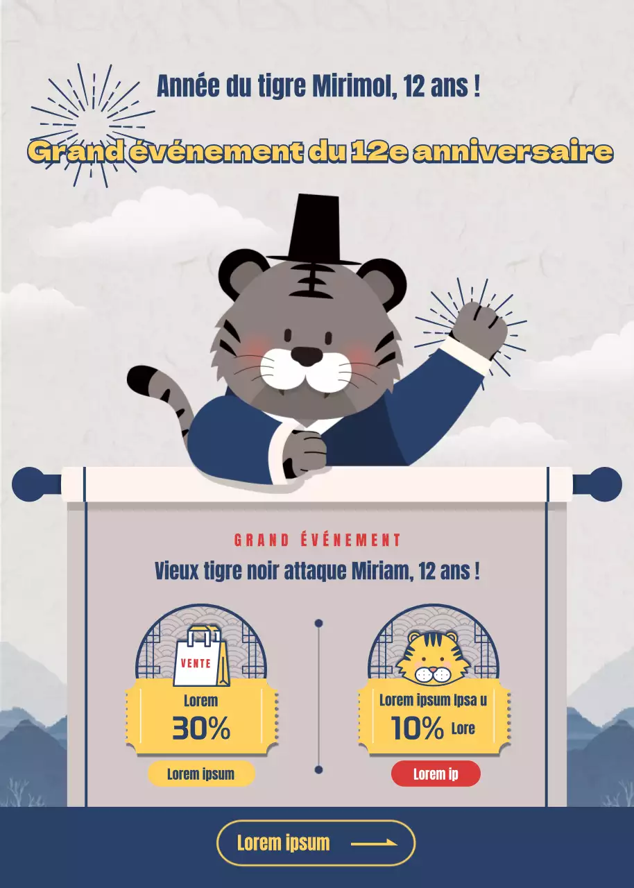 Tigre noir dans un événement bleu marine et jaune