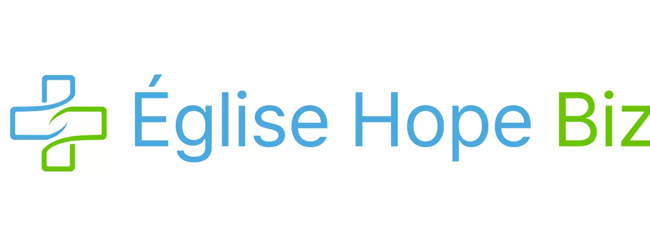 Logo d'une église avec une simple illustration de croix en bleu et vert