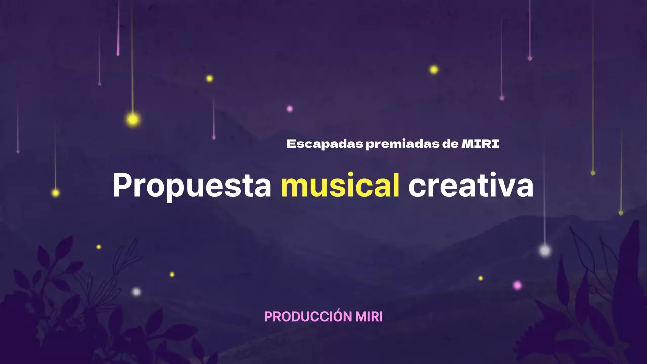 Creativa propuesta musical con fondo morado y adornos de estrellas