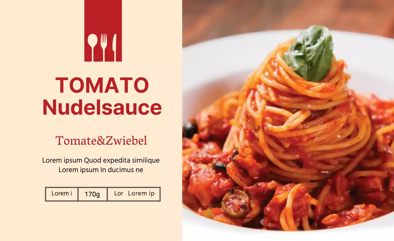 rotes Foto-Highlight saubere Lebensmittel Tomaten-Nudelsauce Etikett