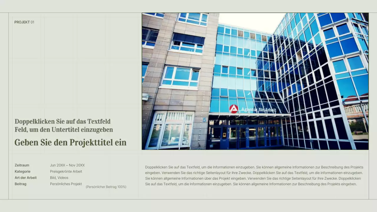 Portfolio eines Content-Vermarkters mit grünem, einfachem Gitterkonzept