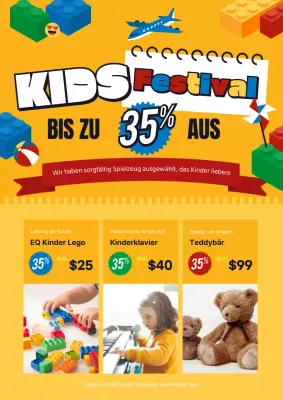 Werbung für einen gelben, minimalistischen Spielzeugverkauf