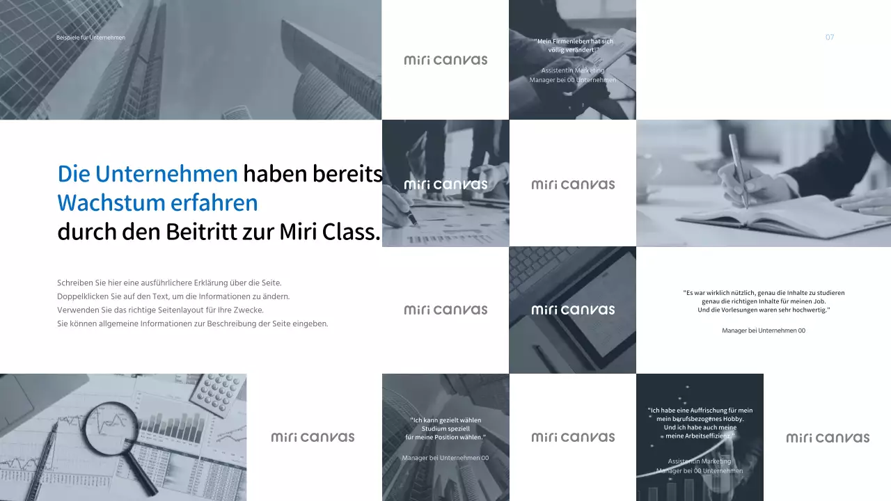 Präsentation eines Angebots für Unternehmensdienstleistungen mit hellblauem Farbschema