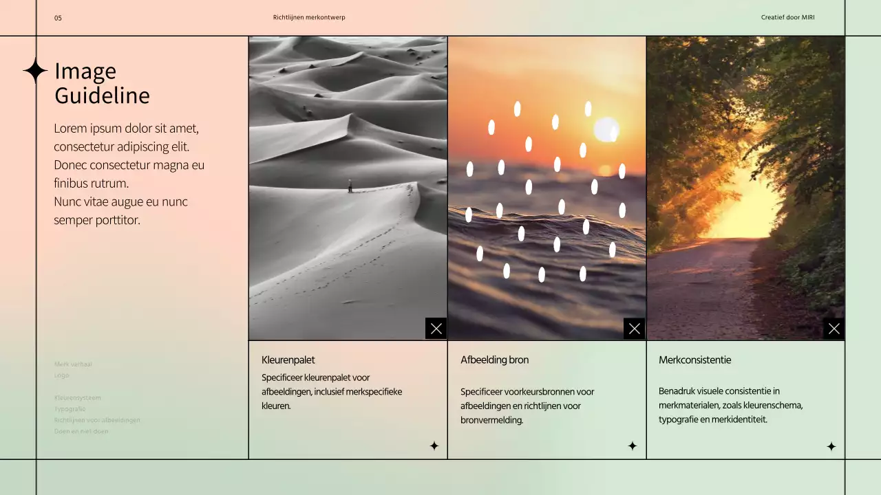 Eenvoudige merkontwerprichtlijnen met een zwart lijnmotief op een pastelkleurige achtergrond