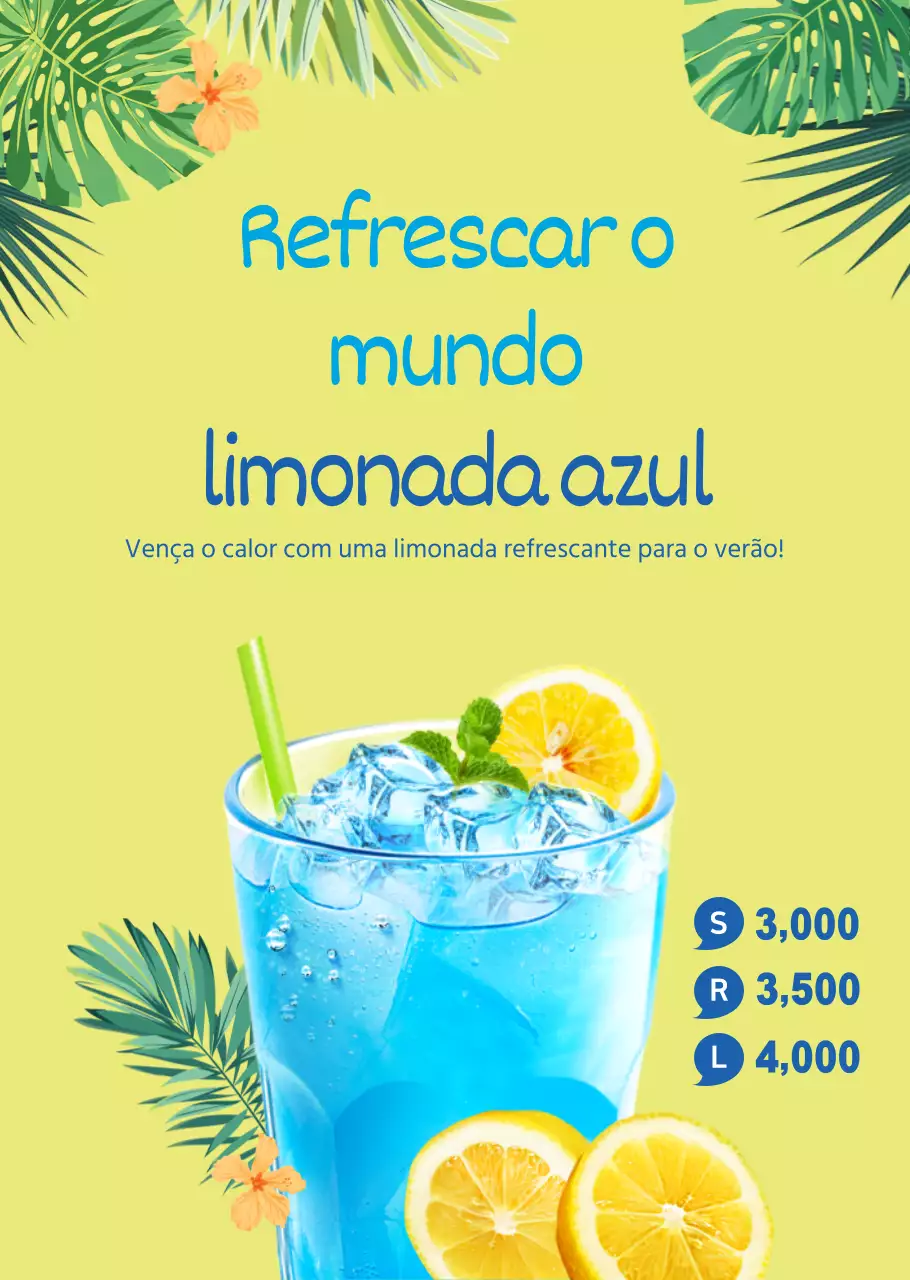Cartaz transparente para uma bebida fresca de verão, limonada, café