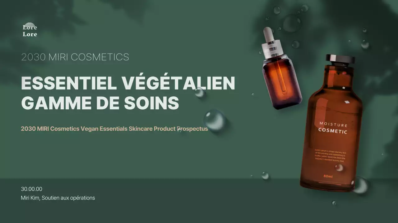 Présentation d'un argumentaire de produit cosmétique végétalien naturaliste aux tons verts