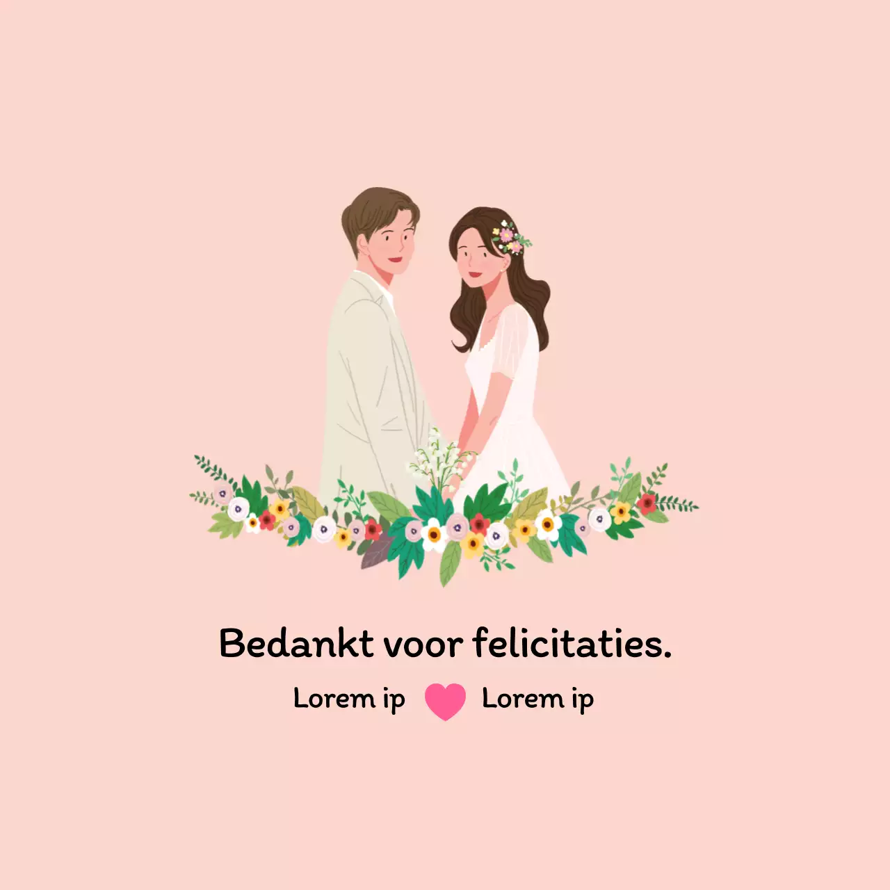 Roze illustratie nette bruiloft felicitatie bedanklabel
