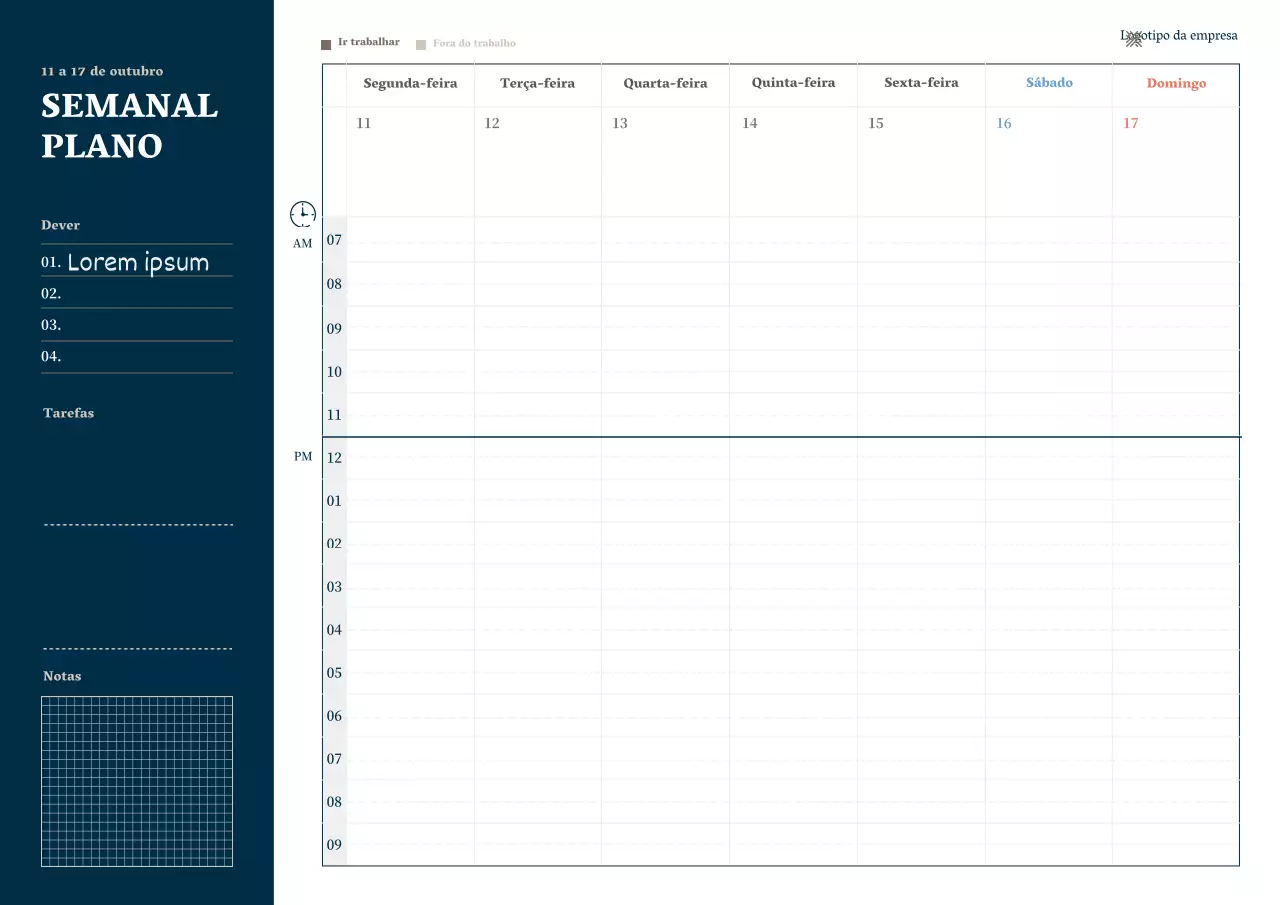 Agenda digital simples em estilo empresarial azul-marinho