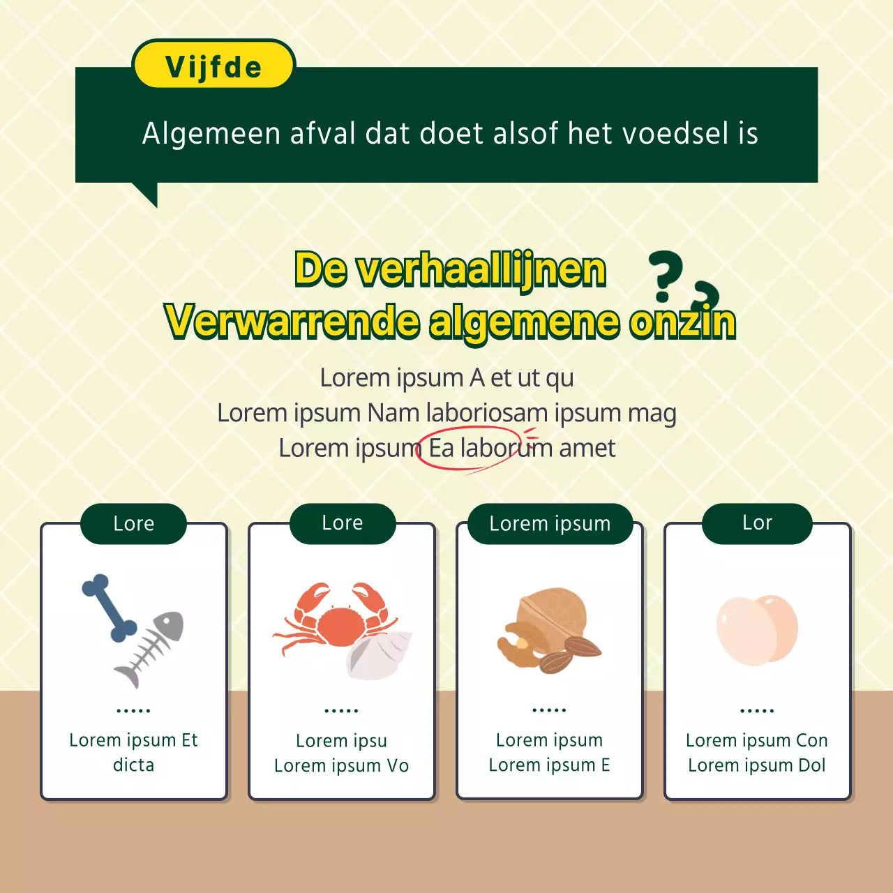 Geel en groen geïllustreerde tips voor voedselverspilling