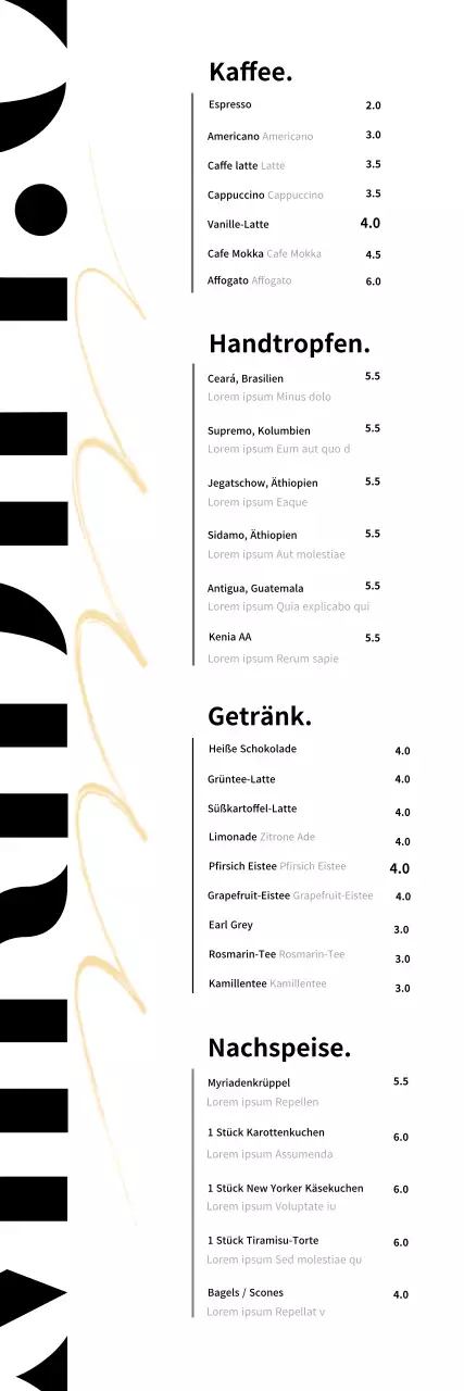 Weißer Hintergrund einfache Typografie Café-Menü-Banner