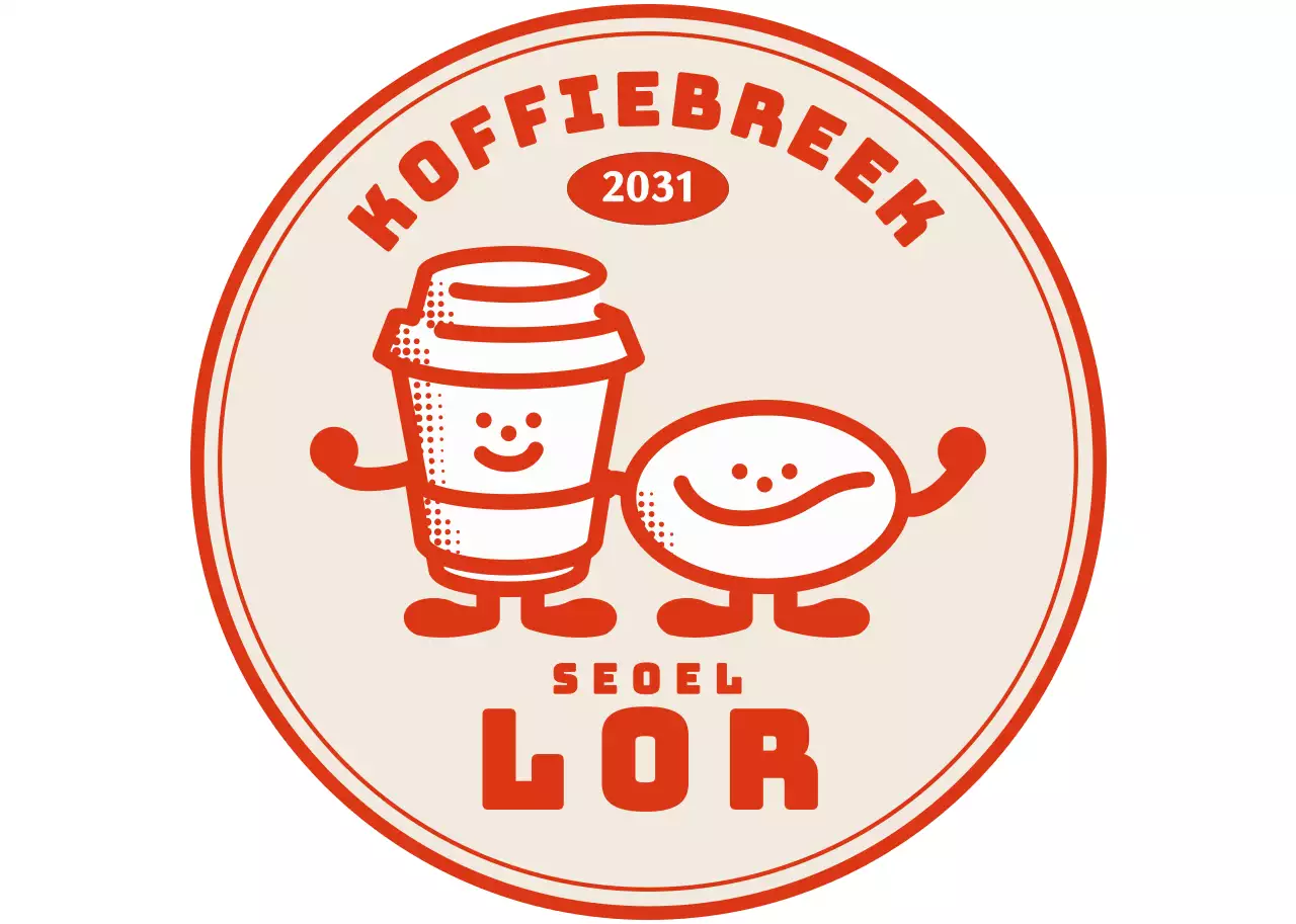 Retro café karakter logo in rood-oranje