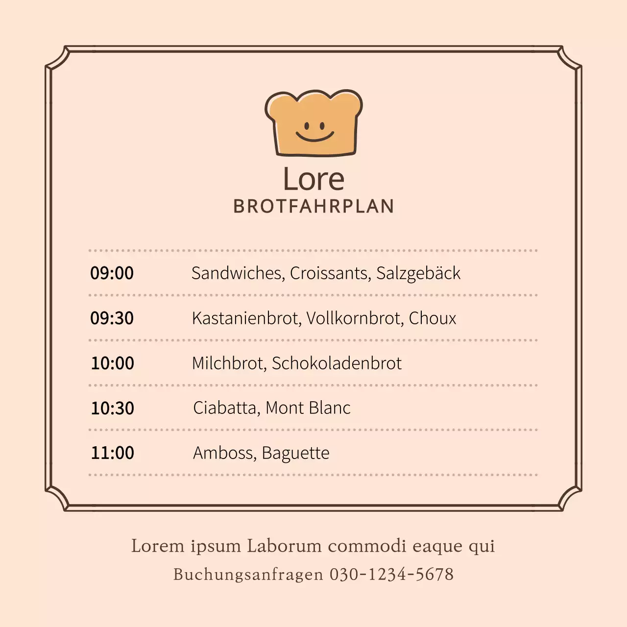 Brotfahrplan mit süßem gelb-braunem Brotlogo