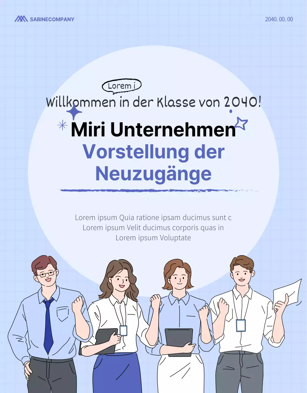 Eine übersichtliche, blau gefärbte Detailseite für neue Mitarbeiter