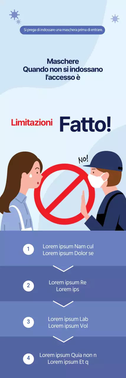 Guida semplice alla prevenzione del coronavirus illustrata in blu