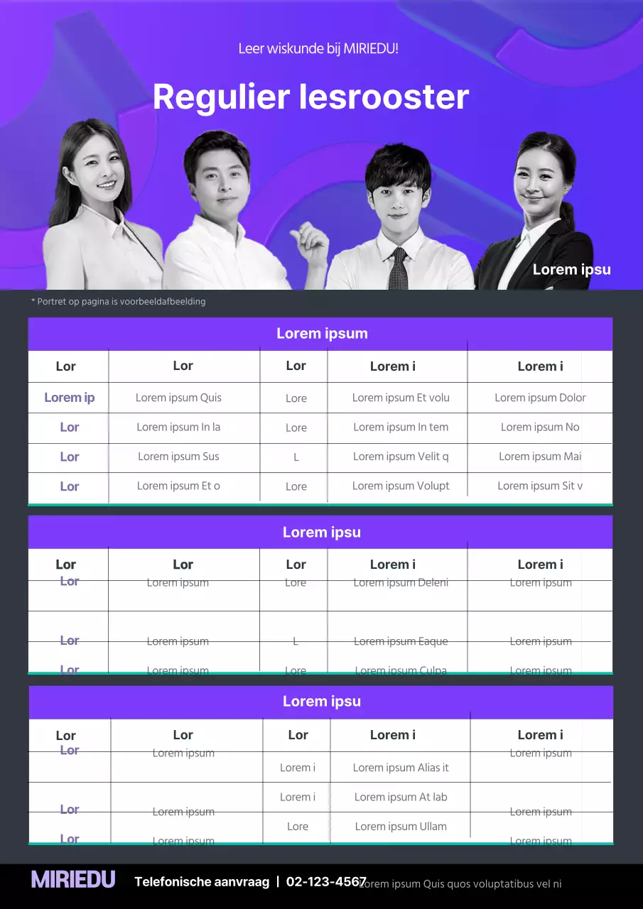 Paars zwart eenvoudig schoolrooster