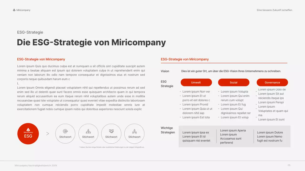 ESG-Unternehmensbericht mit rotem, buntem Konzept