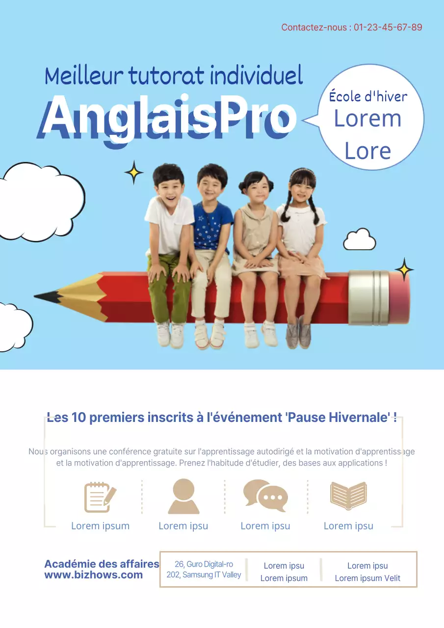 Prospectus d'école en anglais simple, bleu clair et blanc