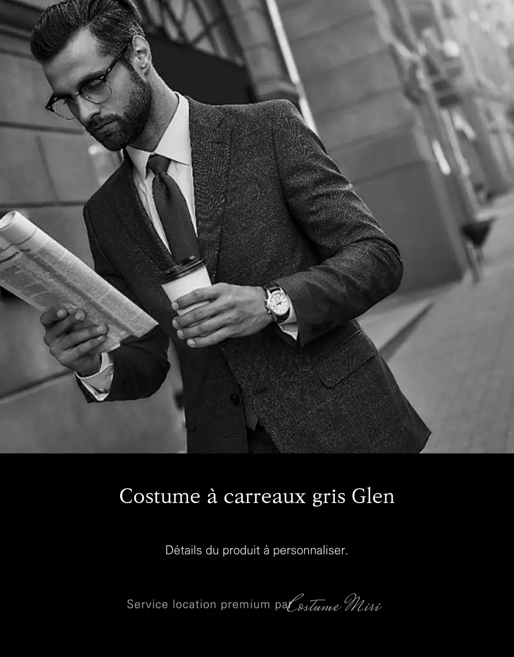 Page détaillée du magasin Greytone's spécialisé dans les costumes pour hommes et la location de costumes