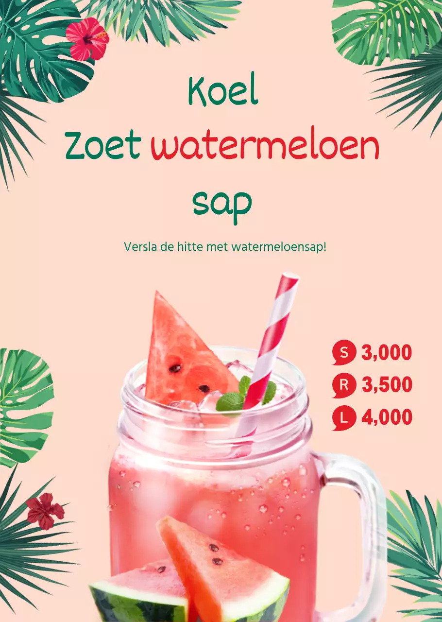Transparante poster voor een koele zomerdrank watermeloensap café