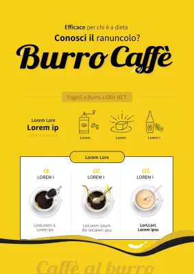 Un semplice manifesto giallo che promuove la ricetta del caffè al burro