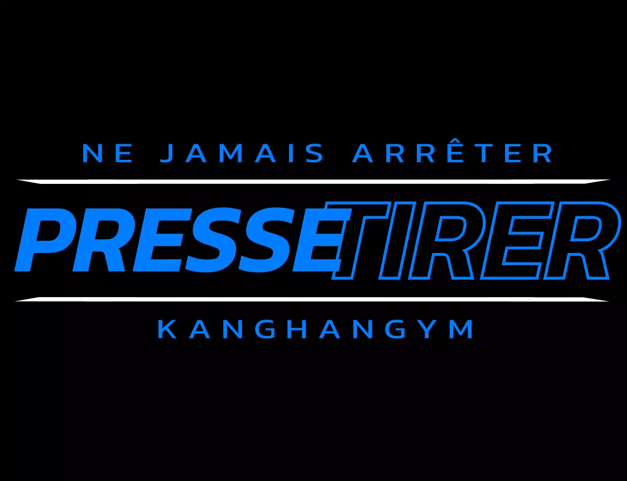Un design réservé aux membres d'une salle de sport avec un logo noir et bleu et un texte relatif à l'entraînement.