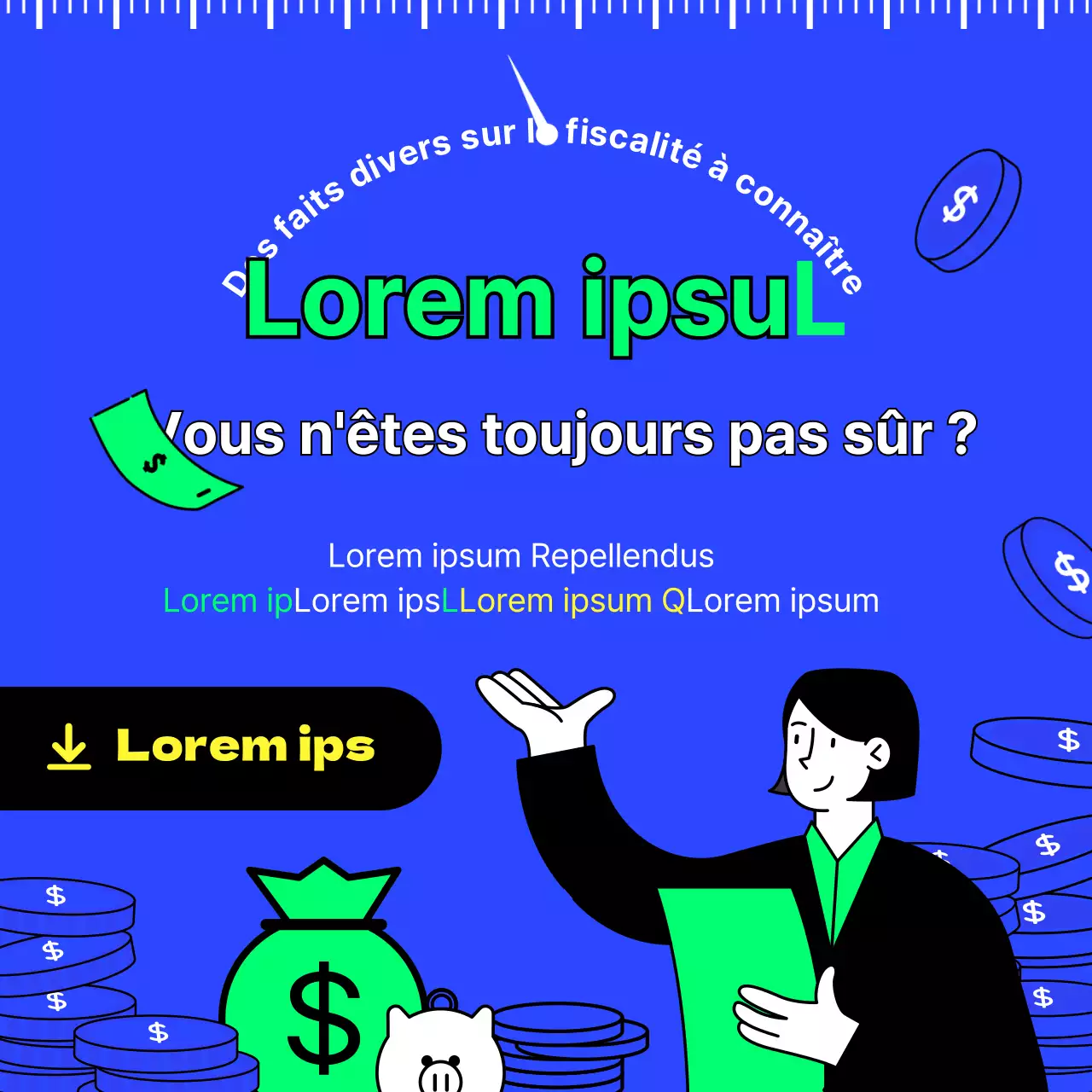 Les économies d'impôts en bleu et chartreuse avec des illustrations simples, épurées et inspirantes Les bases de la technologie fiscale