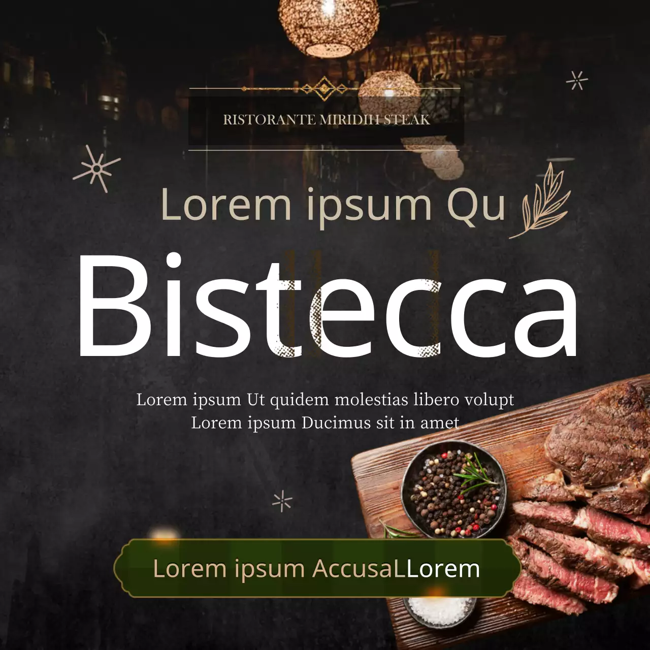 Prenotate un ristorante di bistecche per le feste in bianco e nero